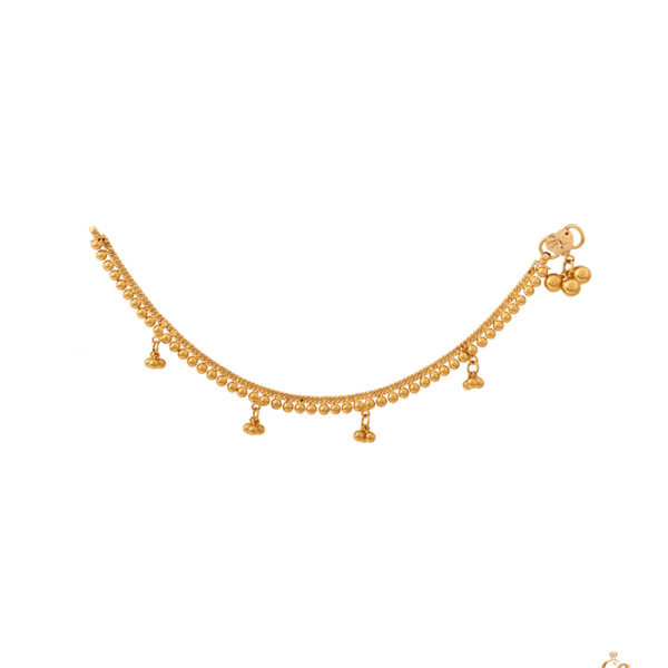 This payel designed in a style evocative of Medieval fashion.It is a lightweight gold payel.its look classy and fabulous.It has 22 carat purity and weight only 5.10 gram